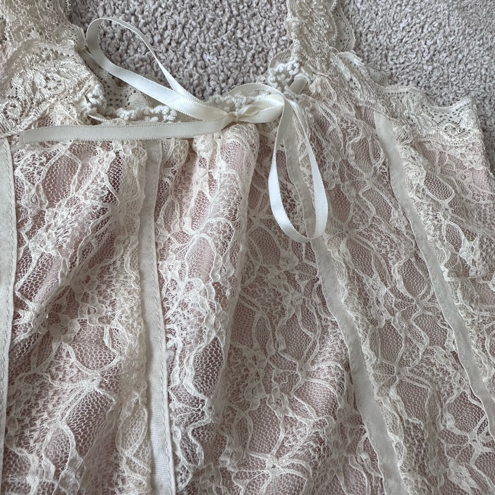 Cream Lace Top with Ribbon Detail